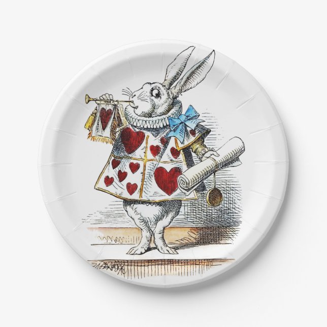 Assiettes En Carton White Rabbit Alice Wonderland Hearts (Devant)