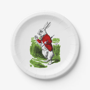 Assiettes En Carton White Rabbit looking at watch. Illustration