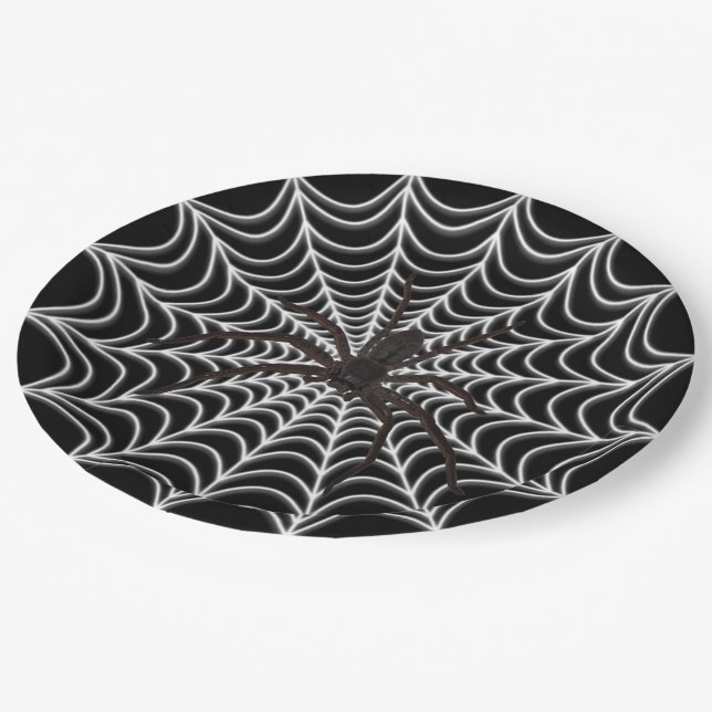 Assiettes En Carton White Spider Web et Black Spider Halloween (Angle)