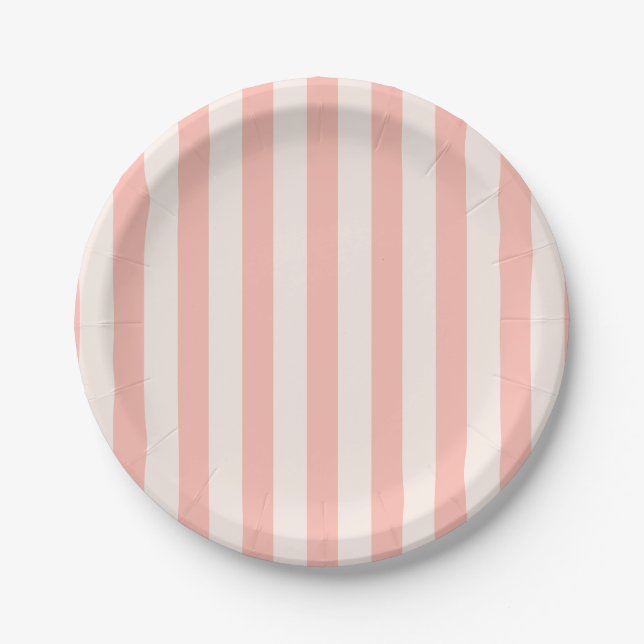 Assiettes En Carton White Stripes on Pastel Pink Modern Minimalist  (Devant)