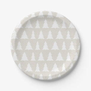 Assiettes En Carton White Tree Motif Faux Beige Canvas Fête