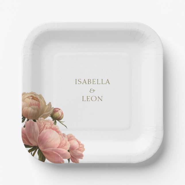 Assiettes En Carton White | Trendy Vintage Rose Wedding  (Recto)