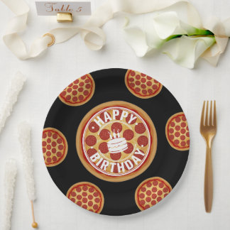 Assiettes En Carton Whole Pizza Happy Birthday Party Design