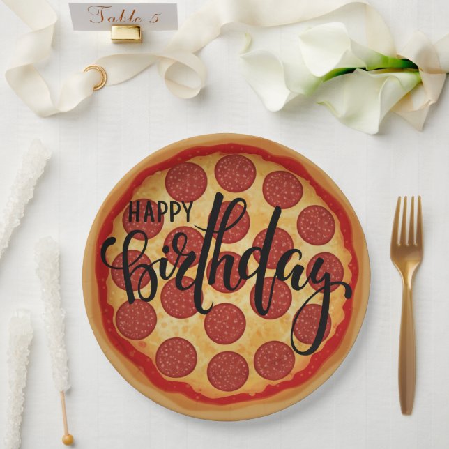 Assiettes En Carton Whole Pizza Happy Birthday Party Design (Mariage)