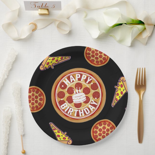 Assiettes En Carton Whole Pizza Happy Birthday Party Design (Mariage)