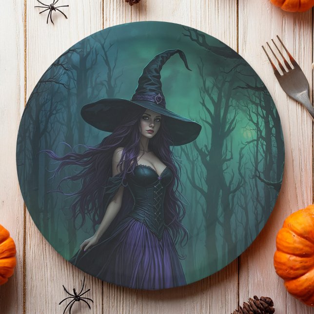 Assiettes En Carton Wicked Halloween sorcière en violet et noir (Créateur téléchargé)