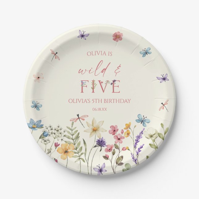 Assiettes En Carton Wild and Five Wildflower 5th Birthday Party (Devant)