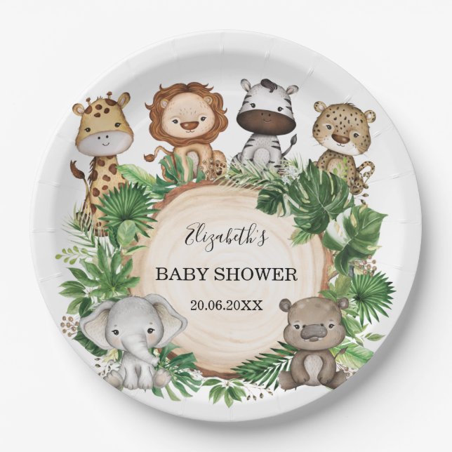 Assiettes En Carton Wild Jungle Safari Animaux 1er anniversaire (Devant)
