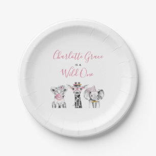Assiettes En Carton Wild One Animal Safari noir blanc rose Anniversair