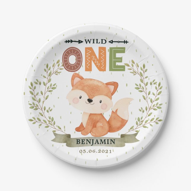 Assiettes En Carton Wild One Baby Fox 1st Birthday Papier Plaque (Devant)
