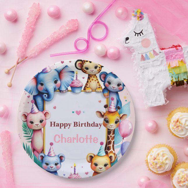Assiettes En Carton Wild One Cute Animals Balloon girls Birthday (Fête)