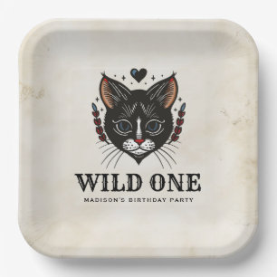 Assiettes En Carton Wild One Cute Kitten Cat Rockabilly 1er Anniversai