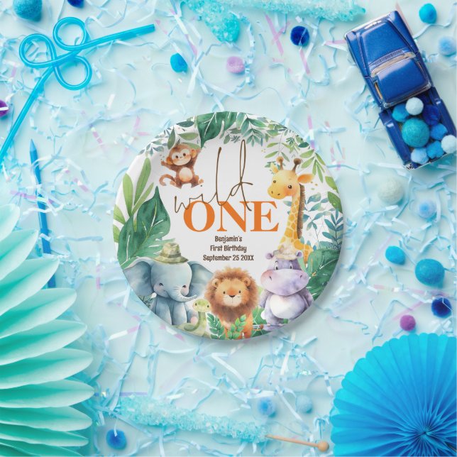 Assiettes En Carton Wild One Cute Safari Animaux 1er anniversaire (Fête)