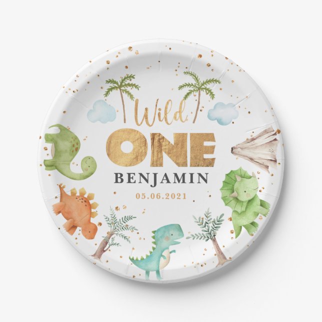 Assiettes En Carton Wild One Dinosaures 1er Anniversaire Plaque Papier (Devant)