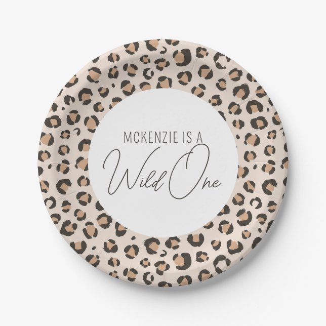 Assiettes En Carton Wild One Empreinte de léopard 1er anniversaire (Devant)