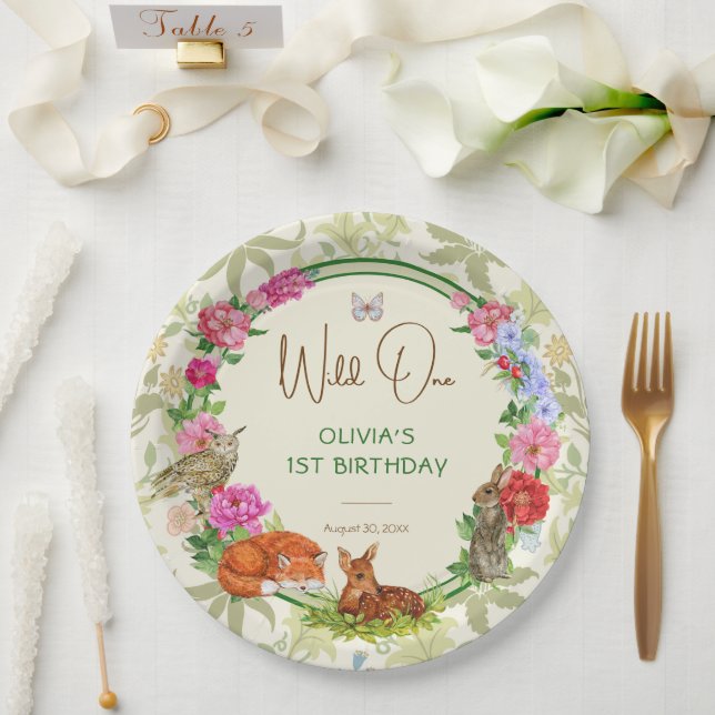 Assiettes En Carton Wild One Forest Friends Floral Birthday (Mariage)