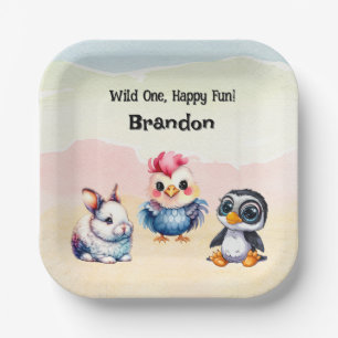 Assiettes En Carton Wild One Happy Fun Woodland Animaux Aquarelle