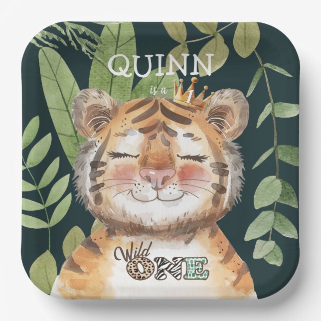 Assiettes En Carton Wild One Jungle Animaux Safari 1er Anniversaire (Recto)