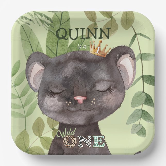 Assiettes En Carton Wild One Jungle Animaux Safari 1er Anniversaire (Recto)