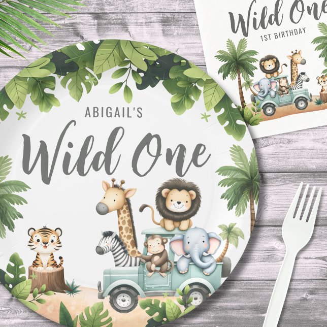 Assiettes En Carton Wild One Jungle Safari 1er anniversaire (Wild One Jungle Safari 1st Birthday Party Paper Plates)