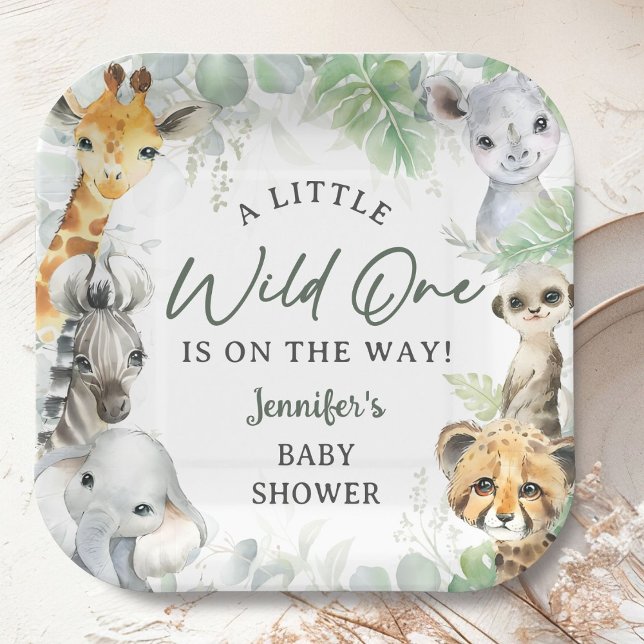 Assiettes En Carton Wild One Jungle Safari Animals Baby Shower (Créateur téléchargé)