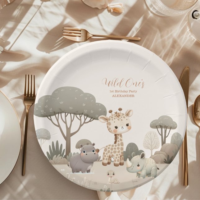 Assiettes En Carton Wild One Jungle Safari Animaux Garçon 1er annivers (Créateur téléchargé)