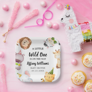 Assiettes En Carton Wild One Jungle Safari Baby Shower Party