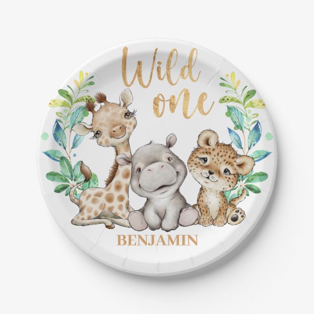 Assiettes En Carton Wild One Safari 1er Anniversaire Plaque Papier (Devant)