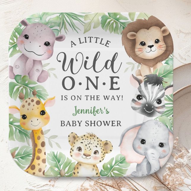 Assiettes En Carton Wild One Safari Animals Baby Shower Gender Neutral (Créateur téléchargé)