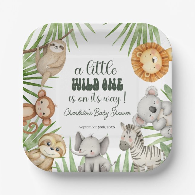 Assiettes En Carton Wild One Safari Animals Boy Baby Shower (Recto)