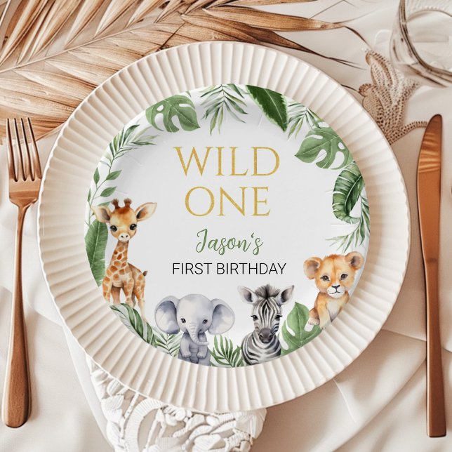 Assiettes En Carton Wild One Safari Animaux Baby shower d'anniversaire (Créateur téléchargé)