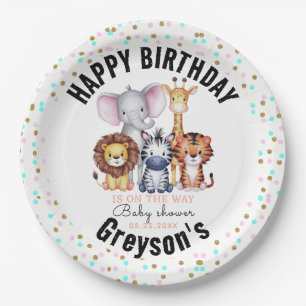 Assiettes En Carton Wild One Safari Animaux Baby shower garçon