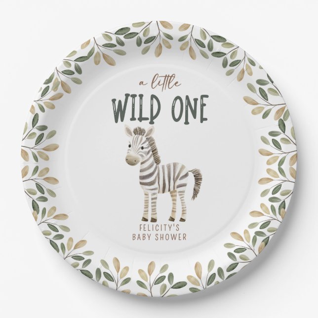 Assiettes En Carton Wild One Safari Animaux Baby shower neutre (Devant)