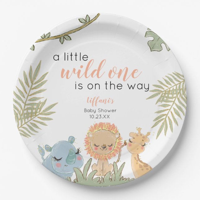 Assiettes En Carton Wild One Safari Animaux Fille Baby shower (Devant)