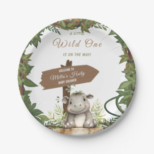 Assiettes En Carton Wild One Safari aventure Baby Hippo Baby shower