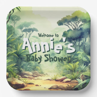 Assiettes En Carton Wild one Safari Baby shower Green