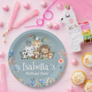 Assiettes En Carton Wild one safari jungle animale Floral Anniversaire