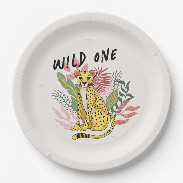 Assiettes En Carton Wild One Safari Pink Cheetah Kids Birthday Party (Devant)