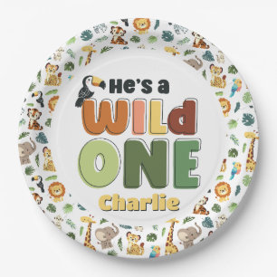Assiettes En Carton Wild One Safari Zoo Animal fête d'anniversaire