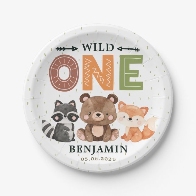 Assiettes En Carton Wild One Woodland 1er Birthday Papier Plaque (Devant)