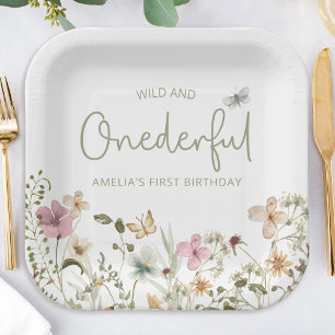 Assiettes En Carton Wild & Onedering Fleur sauvage 1er anniversaire fê