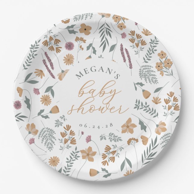 Assiettes En Carton Wildflower Baby Shower Paper Plates - Orange (Devant)