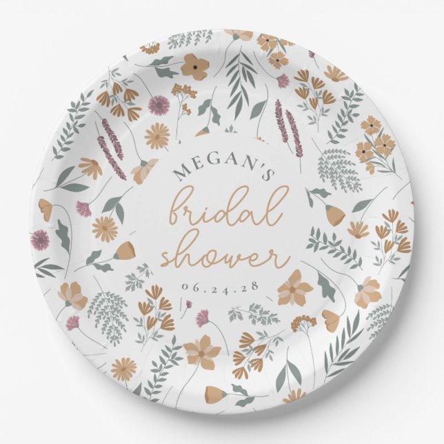 Assiettes En Carton Wildflower Bridal Shower Paper Plates - Orange (Devant)