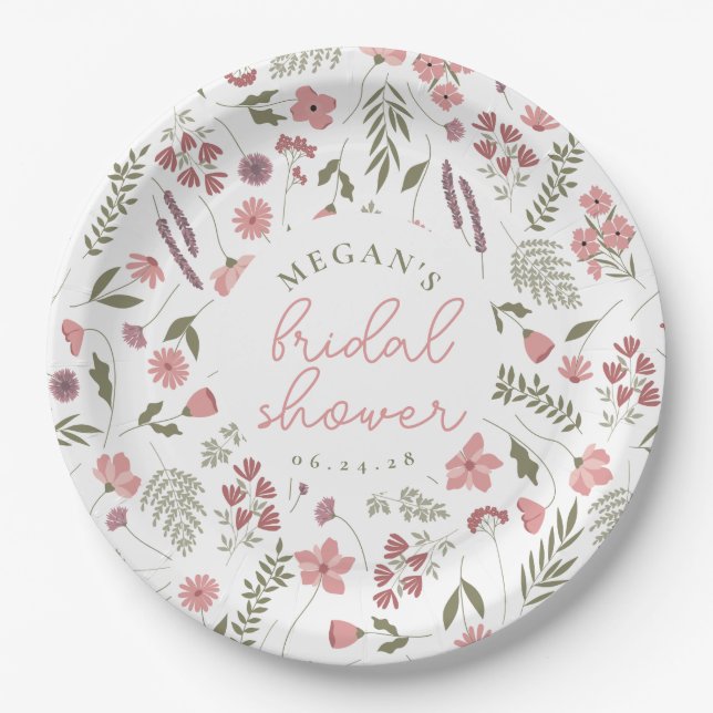 Assiettes En Carton Wildflower Bridal Shower Paper Plates - Pink (Devant)