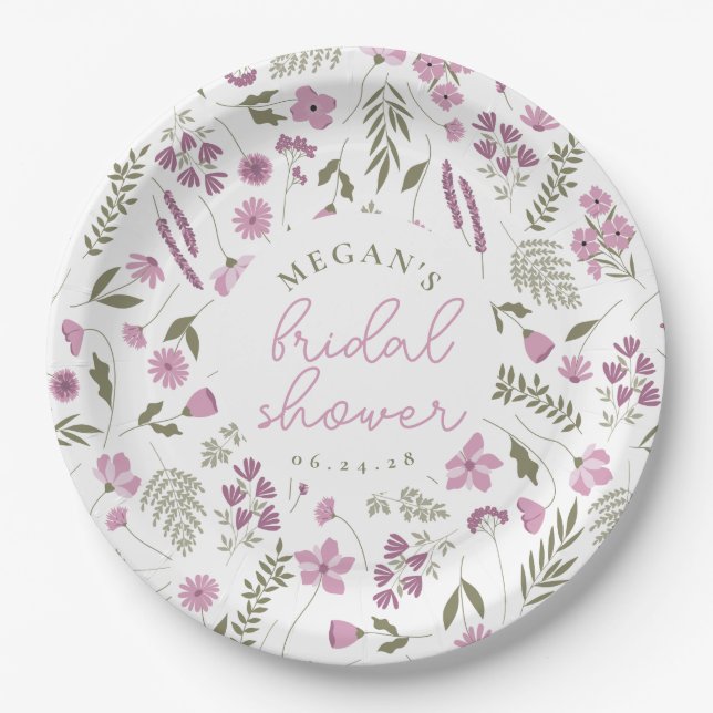Assiettes En Carton Wildflower Bridal Shower Paper Plates - Purple (Devant)