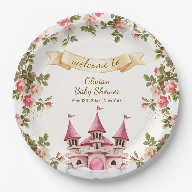 Assiettes En Carton Wildflower Fairytale Castle Baby Shower Welcome  (Devant)