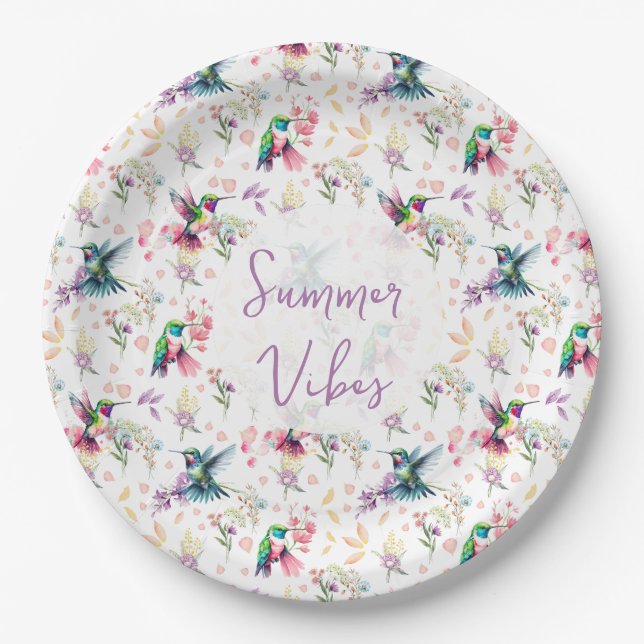 Assiettes En Carton Wildflower & Hummingbird Summer Vibes (Devant)