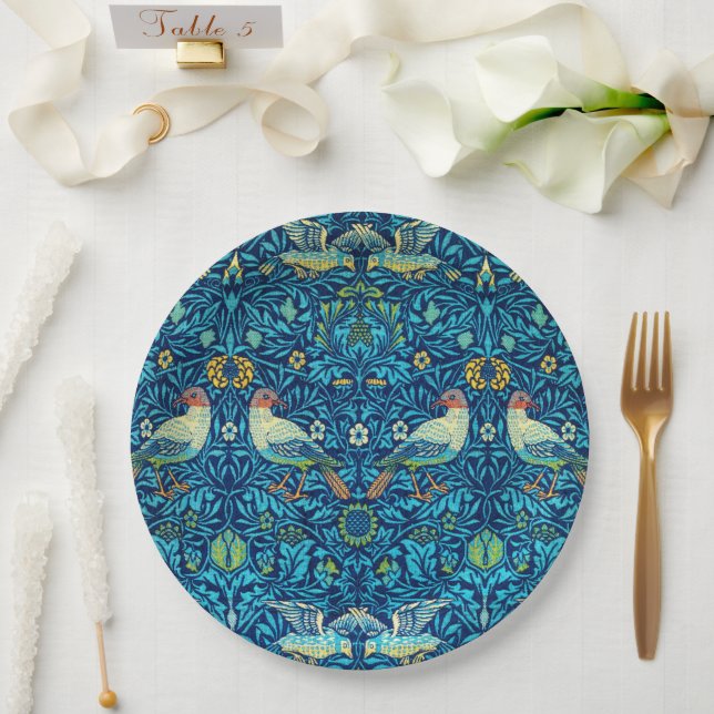 Assiettes En Carton William Morris Birds plaques en papier bleu (Mariage)
