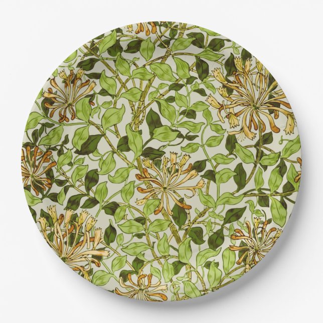 Assiettes En Carton William Morris Chèvrefeuille Fleurs Vertes (Devant)