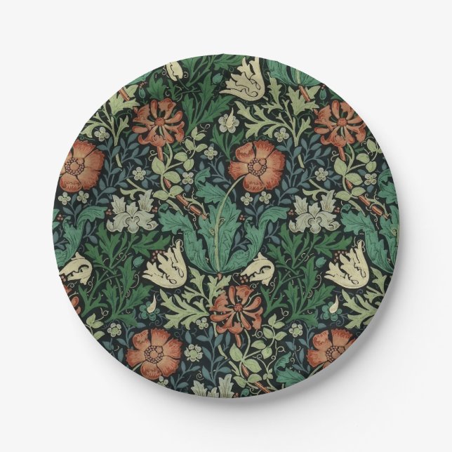 Assiettes En Carton William Morris Compton Floral Art Nouveau Motif (Devant)